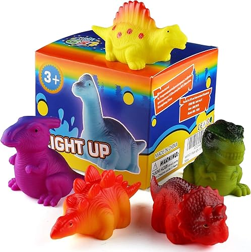 Miniatura 3 de Juego de 6 juguetes de baño de dinosaurios flotantes iluminados, para bebé y sobrino en cumpleaños, Navidad, Pascua, gran bañera de agua, ducha,