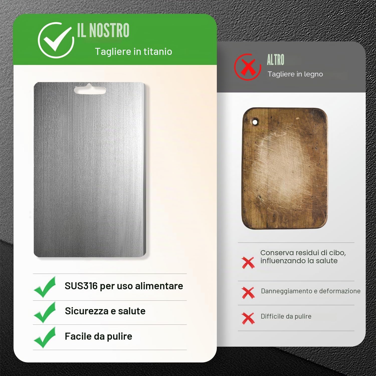Katuchef - Tagliere in titanio, taglio puro, per cucina, sicuro, durevole, extra large, per carne, frutta, verdura (grande)
