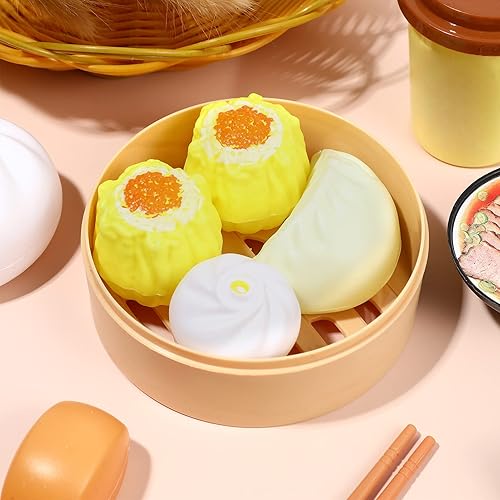 Miniatura 9 de Juego de comida 26 piezas de juguete de simulación Asia Dim Sum Set Steamer Buns Chinese Breakfast Toy para niños Juego de cocina Juego de cocina