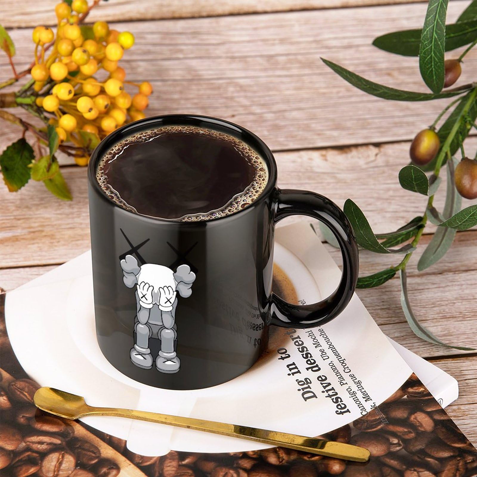 YINGD Black Mug KAWS Coffee Mugs for Home Kitchen Office Ceramic