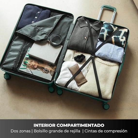 NUMADA - Large Travel Suitcase 25 kg, 76 x 50 x 29 cm, (78L) Upfly T10 28' ABS with Combination Lock and 4 Double Wheels | Heavy Duty | Lightweight | Interior Compartment | Green