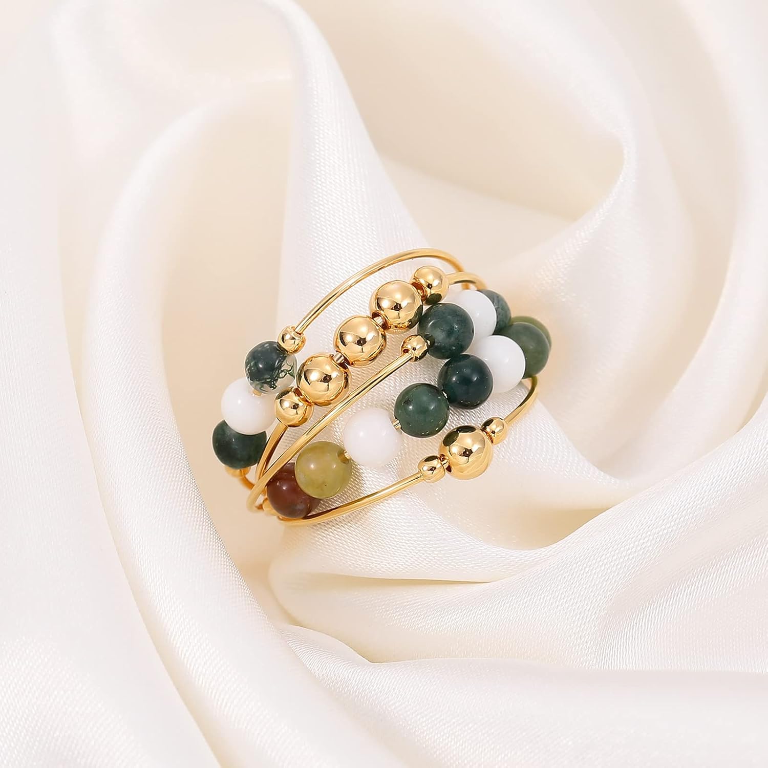 papasgix Fidget Rings for Anxiety, Anxiety Ring with Beads, Gold bead rings, Adjustable Rings for Women