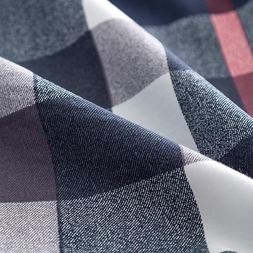 Miniatura 6 de Wellboo Edredones de cuadros azul marino, edredones de algodón geométricos de tartán para mujeres y hombres, edredones cálidos de cuadros azules