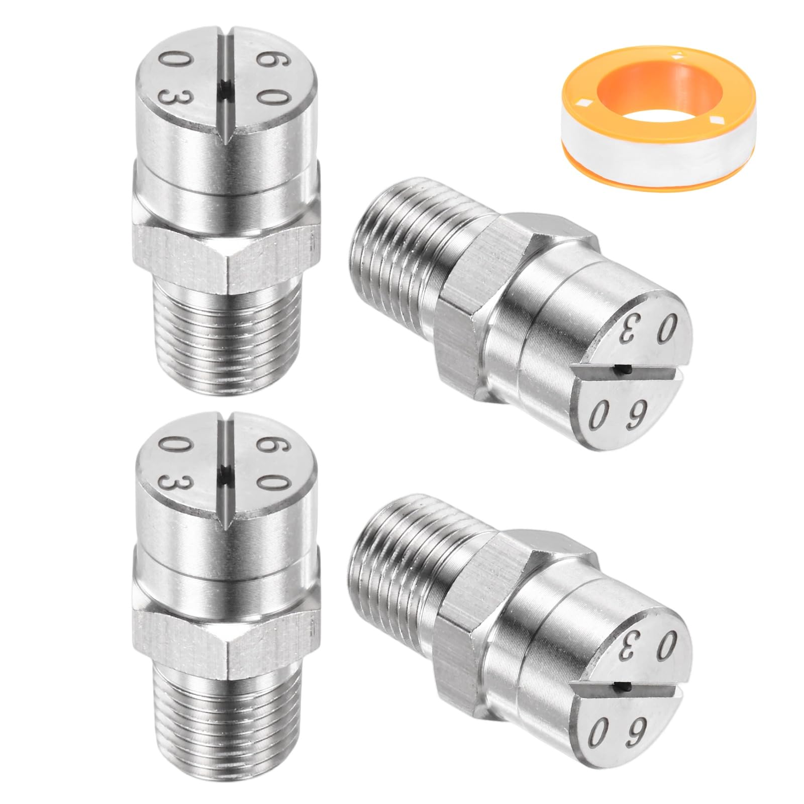 TIXIPEM 1/8" BSP Male 60 Degree Flat Fan Spray Tip [5PCS] - Pressure Washer Nozzles Cleaner Nozzle with Sealing Tape Used for Water Guns - [Stainless Steel-1.1MM Orifice] — image 1