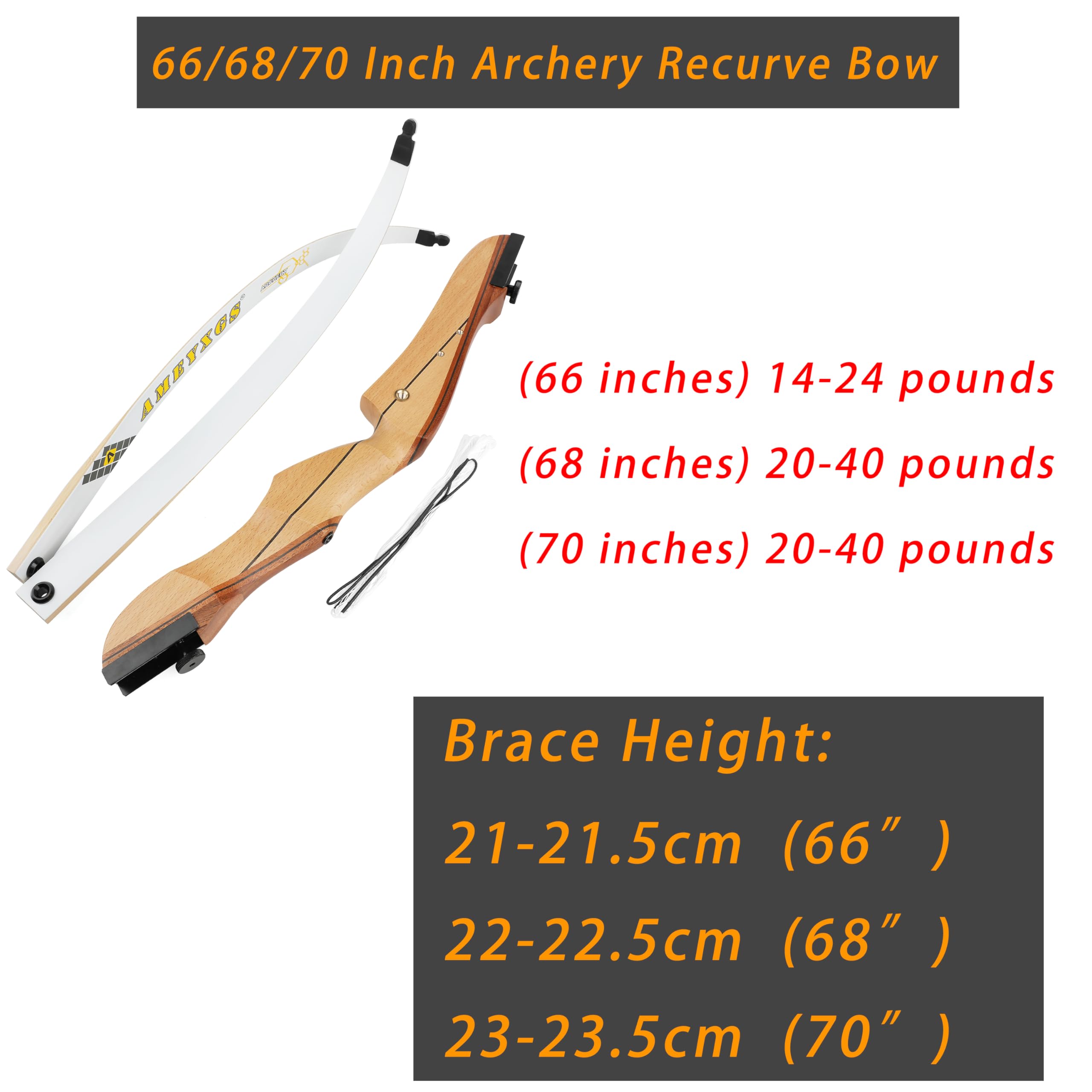 66" 68" 70" Bogenschießen Recurve Pfeil & Bogen Set für Erwachsene und Anfänger 14-40lbs Abnehmbarer geteilter Bogen für das Schießen im Freien Schießstand Bogenschießen Üben