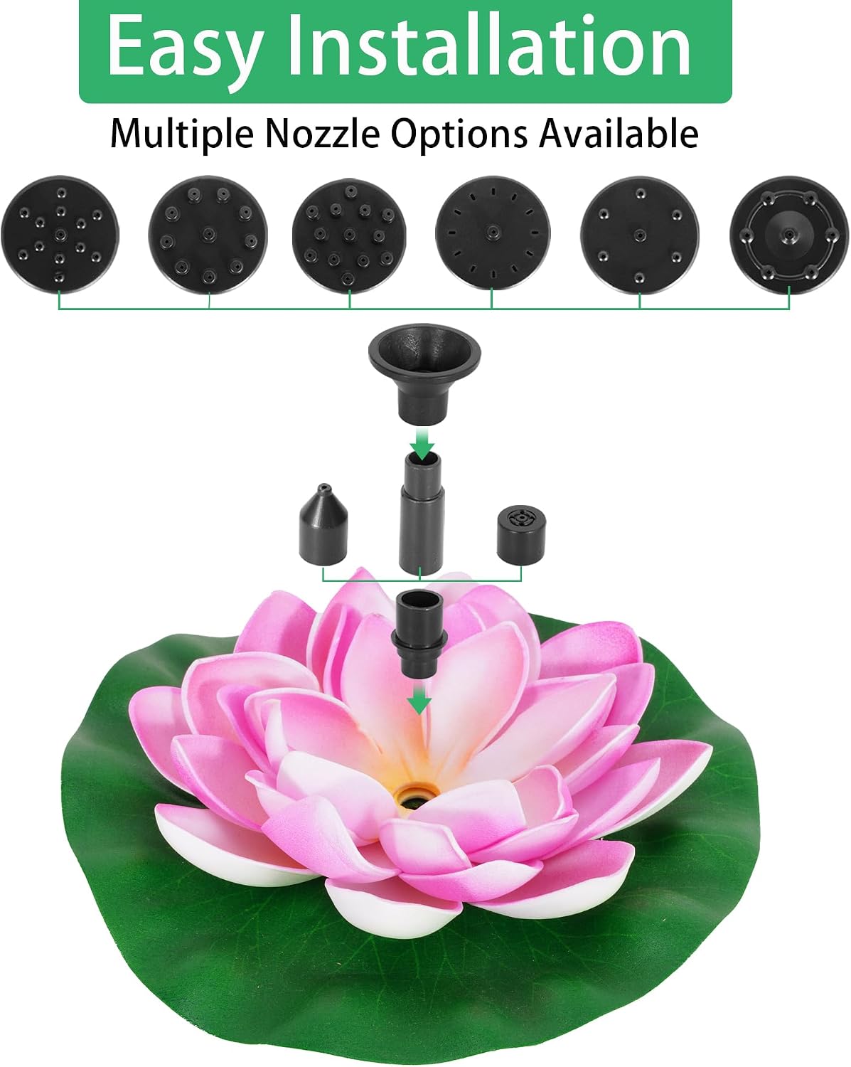 Solar Fountain Pump, 2W Solar Bird Bath Fountain with 7 Spray Nozzles & Detachable Lotus Design, Floating Solar Water Pump for Garden, Pond, Patio, Pool, Outdoor Decor