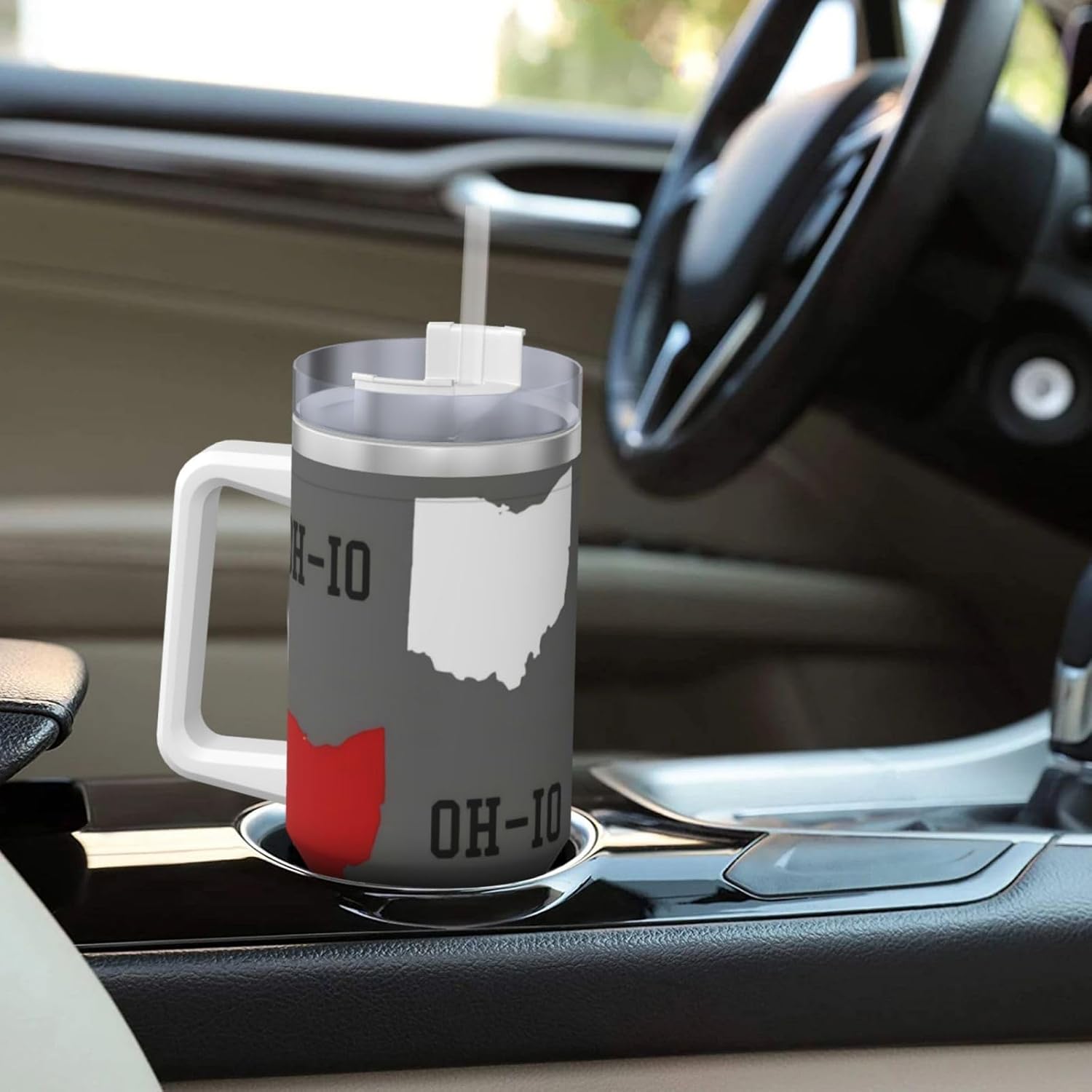 PTONUIC Ohio State Gray 40 oz Tumbler with Handle and Straw Lid | Insulated Cup Reusable Stainless Steel Water Bottle Travel Mug Cupholder Friendly | Gifts for Women Men Him Her - Image 6