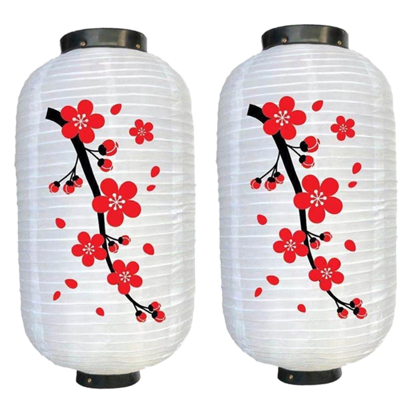 Asian Lantern, 2Pcs Cherry Blossom Lanterns Traditional Japanese Style Hanging Outdoor Foldable Festive Lamp Shade for Sushi Bar Restaurant(White)