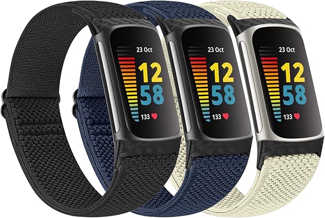 Huamanlou Elastic Sport Loop Straps Only Compatible with Fitbit Charge 5 Strap, Soft Adjustable Breathable Nylon Replacement Wristband for Women Men