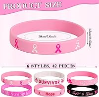 Vista 2 de JUNEBRUSHS 42 piezas de accesorios de concientización sobre el cáncer de mama, pulseras de silicona Esperanza Fe Fuerza Coraje, pulseras accesorios