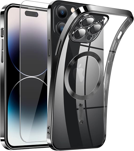 DOSNTO Magnetic Clear for iPhone 14 Pro Max Case with MagSafe [Bare iPhone Exterior] [Bulid in Camera Cover] Silicone Cover Ultra Slim Thin [Non-Yellowing] Anti-Fingerprint Scratch Wireless Charging