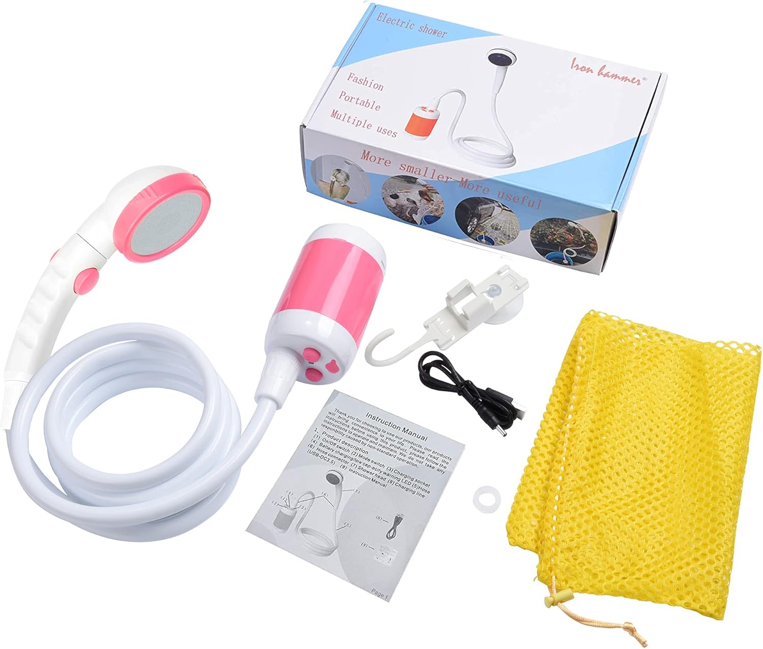 Iron Hammer Portable Shower Electric Shower Camping Shower Built-in 5000mAh Large Capacity Rechargeable Battery-Powered Shower for Indoor or Outdoor Showering Car Washing Pet Bathing (Pink) : Sports & Outdoors