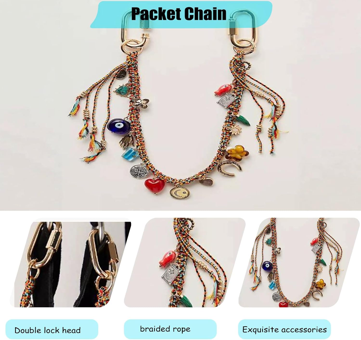 Chain Beaded Rope Braided Keychain for Handbag Purse Backpack Accessories for Bag Purse Accessories for Women - Image 5