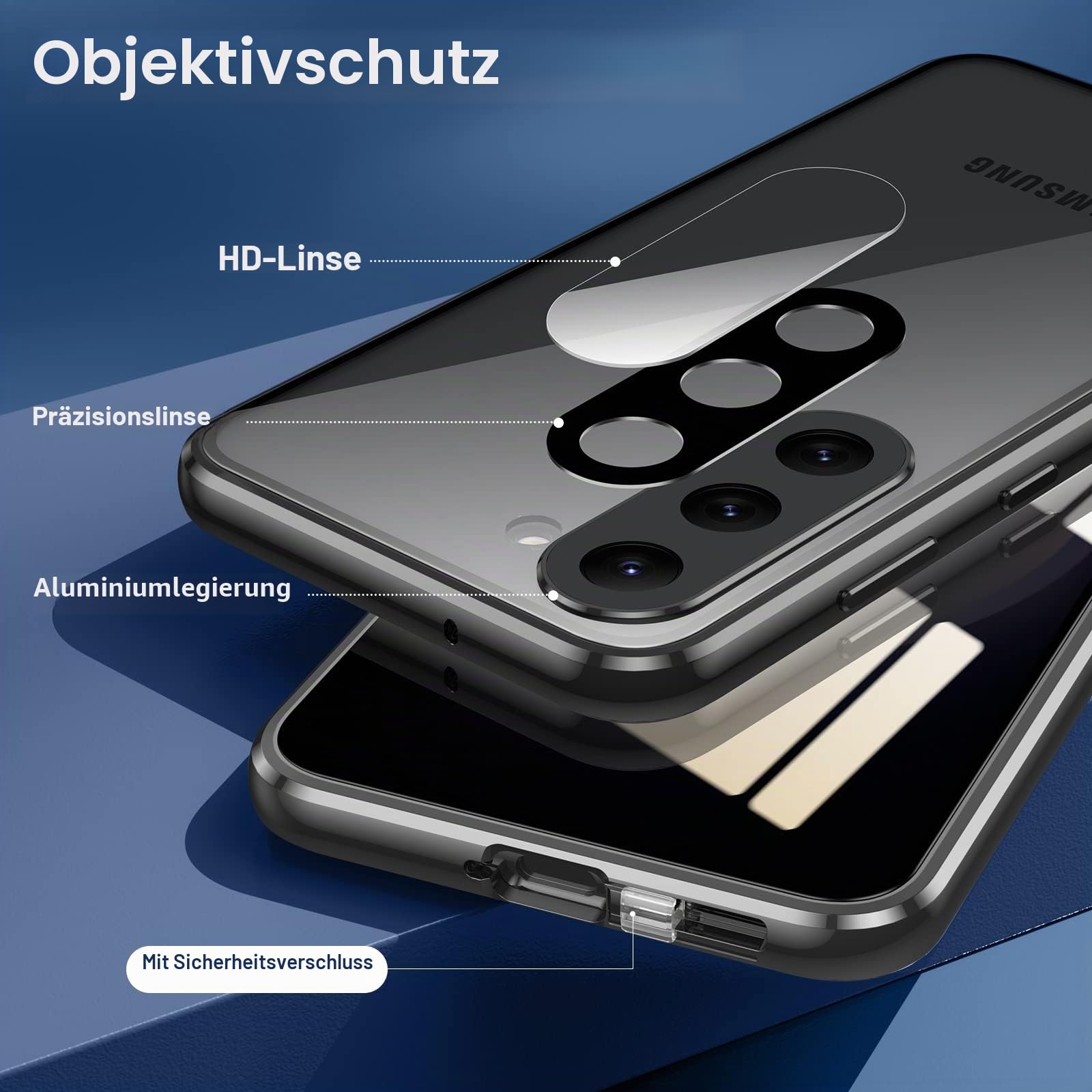 Anti Peeping Hülle für Samsung Galaxy S23, 360 Grad Schutz Case, Privatsphäre Gehärtetes Glas Anti-Spähen Cover, Stark Magnetische Adsorption Metallrahmen Handyhülle für S23 (Schwarz)