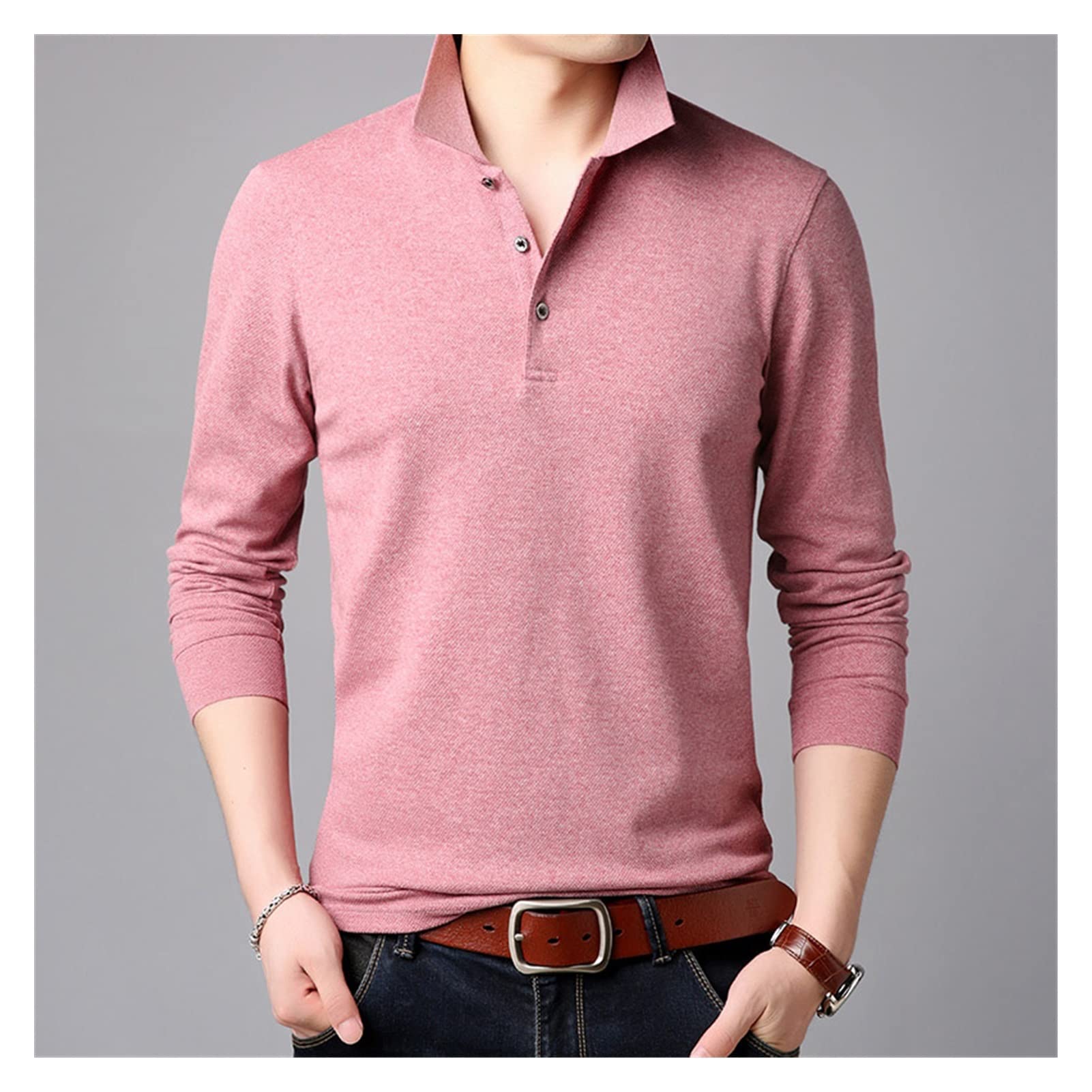 Koszula męska Jednokolorowa, z długim rękawem, slim fit, koreańska chłopięca koszulka polo, Casualowa odzież męska (kolor: A, rozmiar: kod M) (AL)