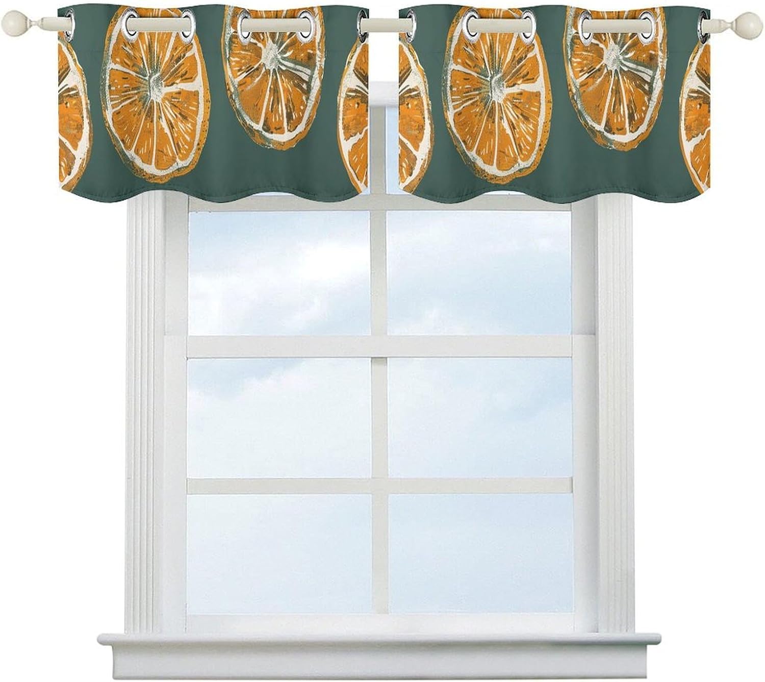 Hand Drawn Oranges Valance for Windows, 2 Pack Kitchen Curtains Modern Home Decor, Soft Blackout Window Curtains for Living Room & Bedroom, 18 X 52 Inch