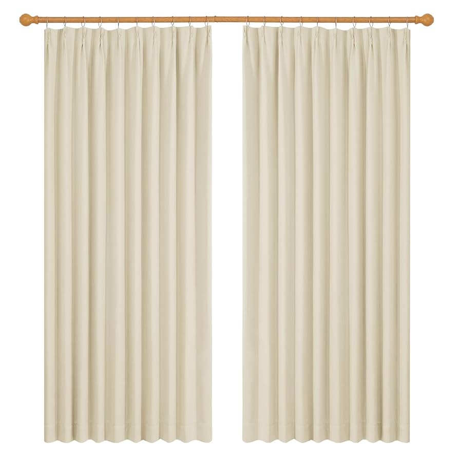 【色: ライトベージュ】Deconovo 遮光カーテン ドレープカーテン おしゃ Amazon｜Deconovo 遮光カーテン ドレープカーテン 無地 幅130cm