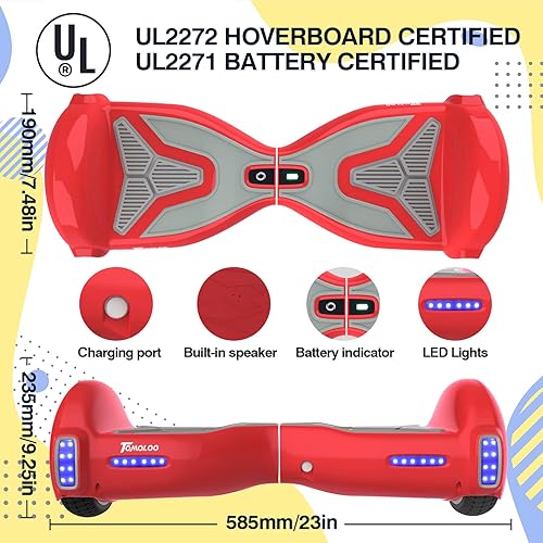 Miniatura 6 de TOMOLOO Hoverboard para adultos carga máxima 265 libras, certificado UL2272 Hover Board para niños con Bluetooth Luces APP, alcance de hasta 12
