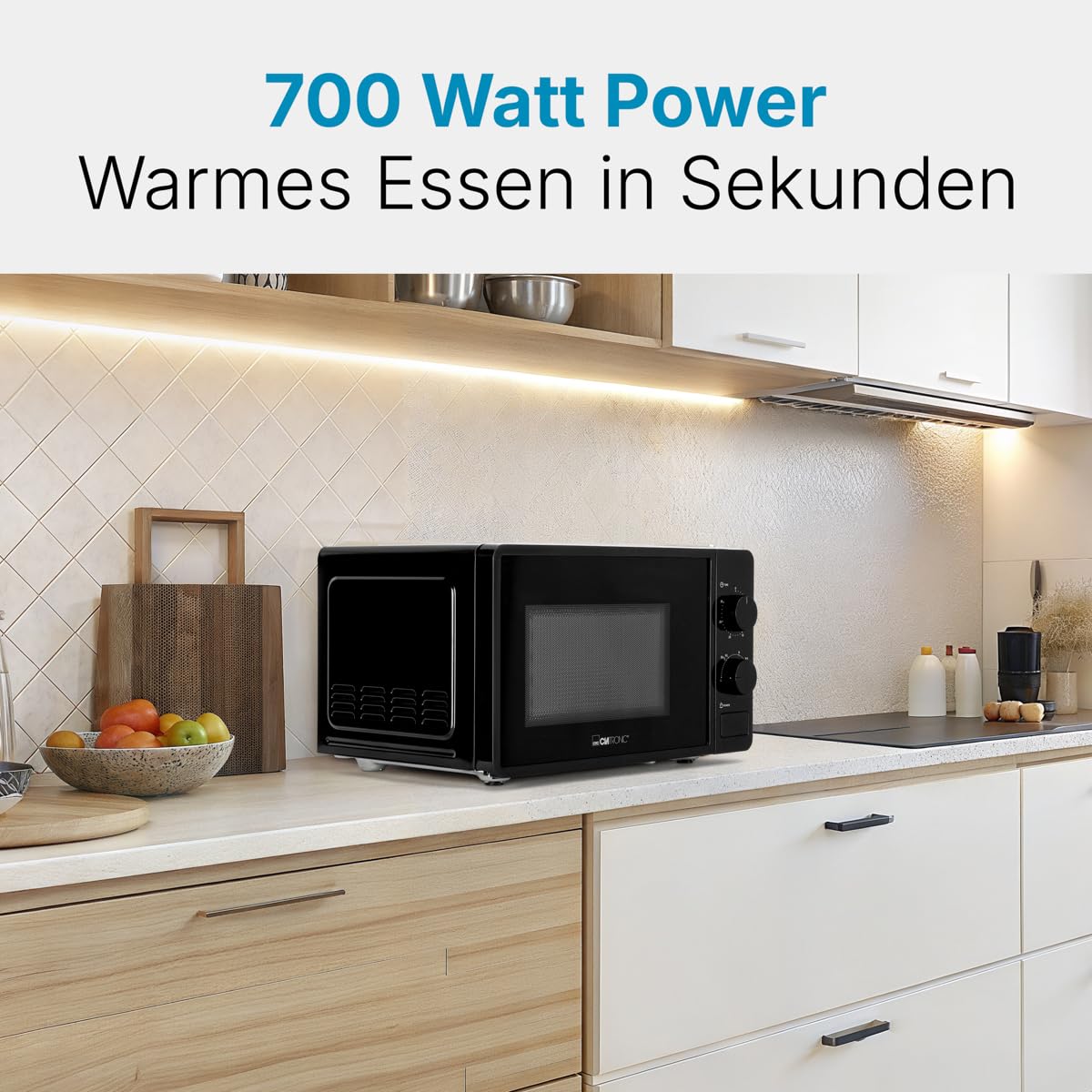 Clatronic® Mikrowelle | 700 Watt | 6 Stufen | 20 Liter Garraum | 360° Drehteller | Timer mit Endsignal | Microwelle | Microwellengerät | MW 791 schwarz
