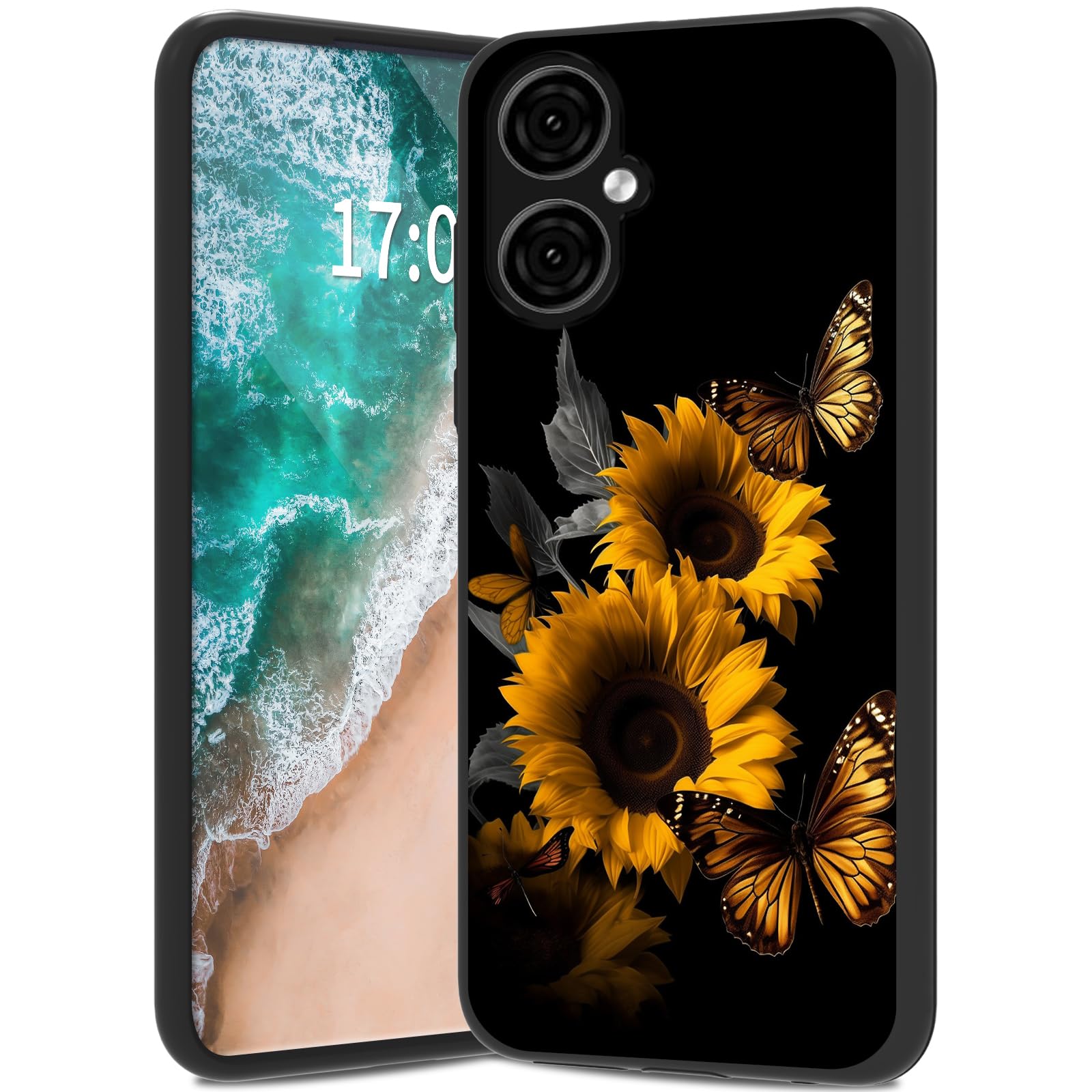WZCJDHMJ for BLU G53 Case,Flexible Soft TPU Scratch Resistant Non-Slip Shock Absorption Silicone Slim Back Case for BLU G53-Sunflowers and Butterflies