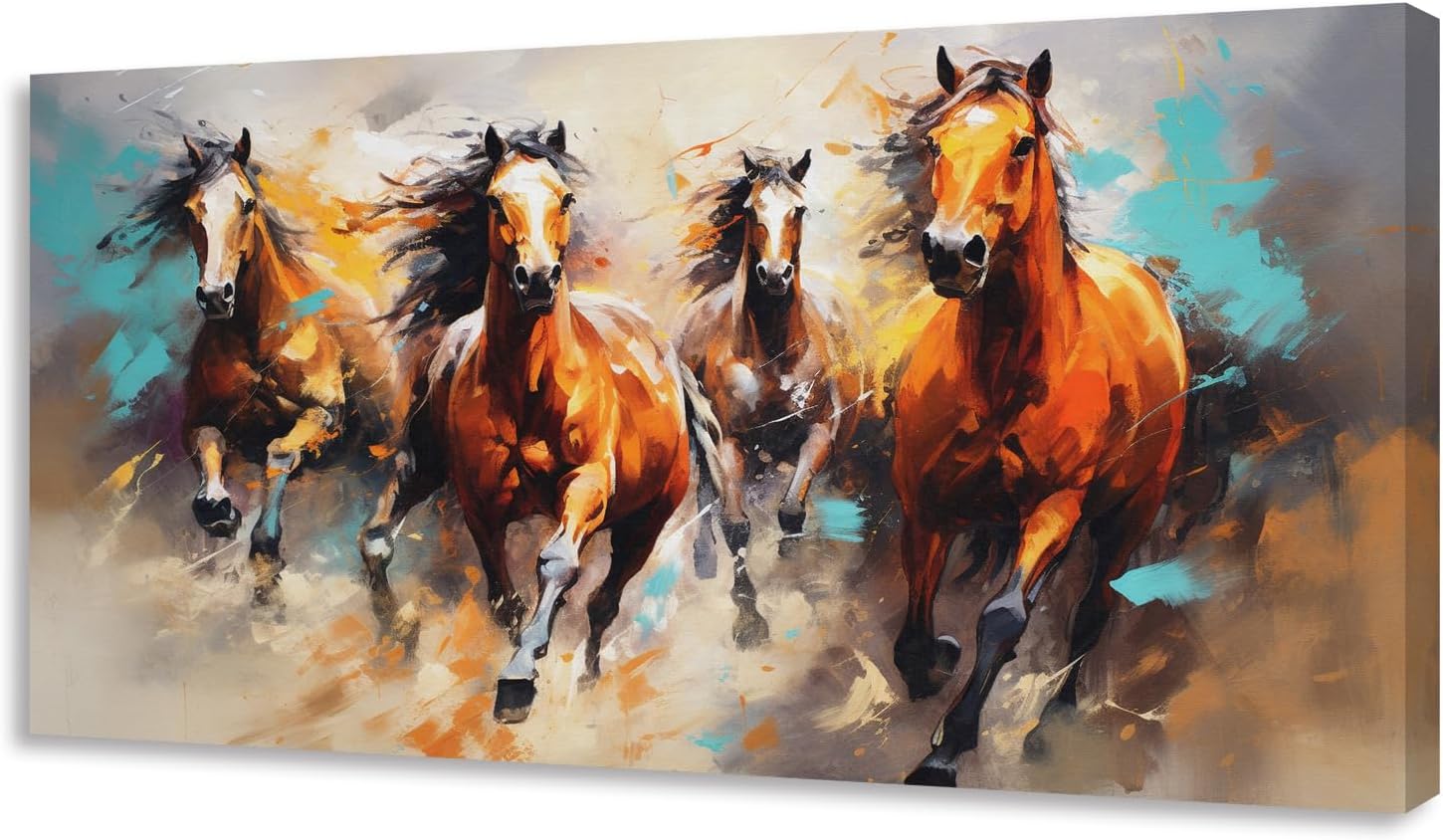 Wall Art Canvas Painting Running Horse 1 Piece Symbolizes Success and Power Abstract Artistic Background Picture Poster Print Framed and Stretched Ready to Hang for Living Room Bedroom