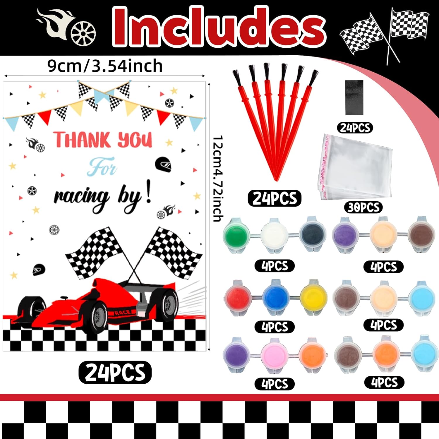Bafeil 24 Set Race Car Party Favors - Painting Craft Kits with Thank You Cards for Boys Girls Toddler, Racing Cars Themed Birthday Party Decorations for One Two Fast Party Favors Goodie Bag Stuffers