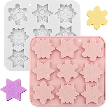 2 Pack Snowflake Silicone Mold, Christmas Snowflakes Chocolate Mold 9 Shapes Snowflake Soap Ice Cube Mold for Candle Jello Candy Holiday DIY Crafts