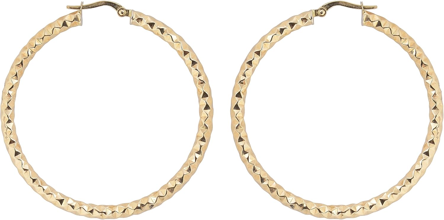 Kooljewelry 14k Yellow Gold 3x40 mm Diamond-cut Bold Round Hoop Earrings