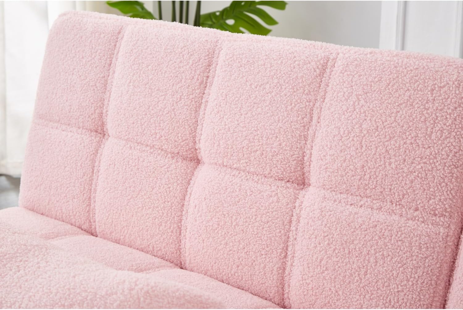 71" Convertible Sofa Bed Futon with Gold Legs - Teddy Fabric (Pink)