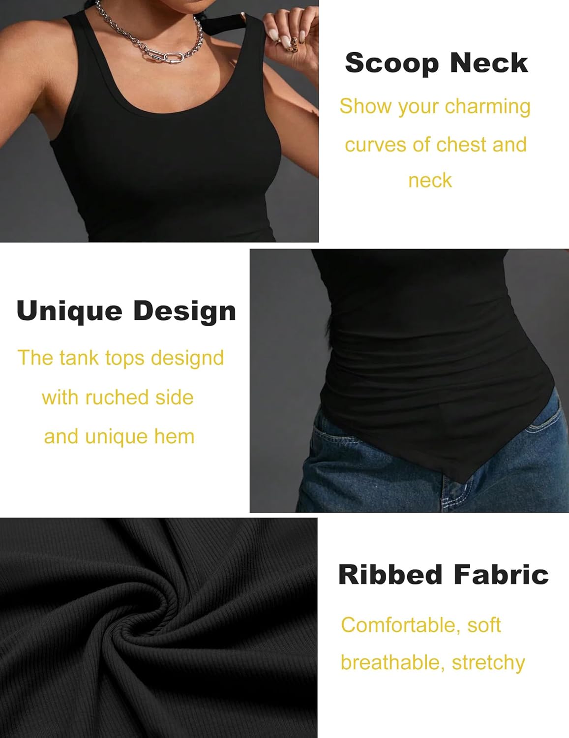 Zeagoo Ribbed Tank Tops for Women 3 Pack Sleeveless Scoop Neck Ruched Cute Summer Shirts - Image 6