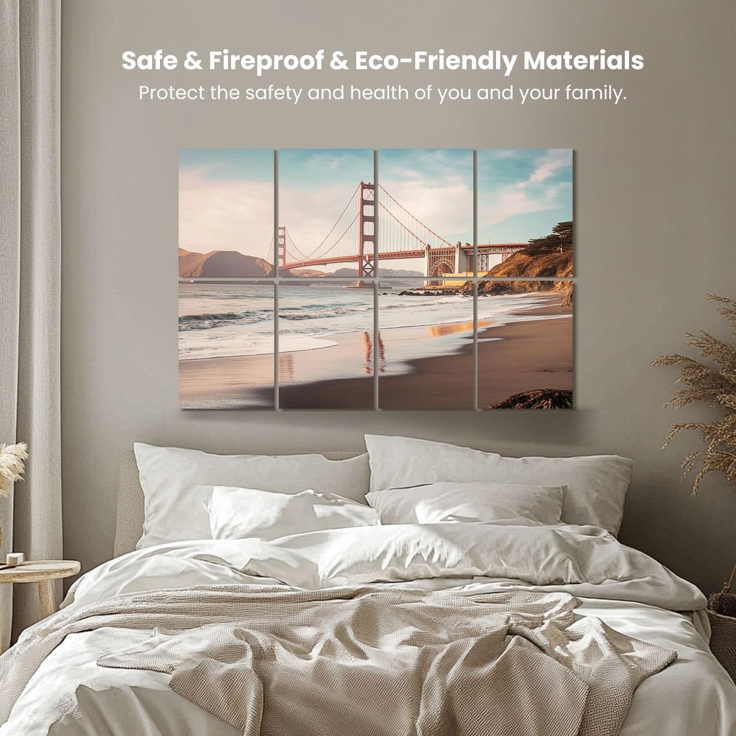 Art Acoustic Panels Golden Gate Bridge sunset San Francisco California 8 Pack Decorative Sound Absorbing Wall Panels 48x32" Noise Canceling Soundproof Padding Room Decor for Office