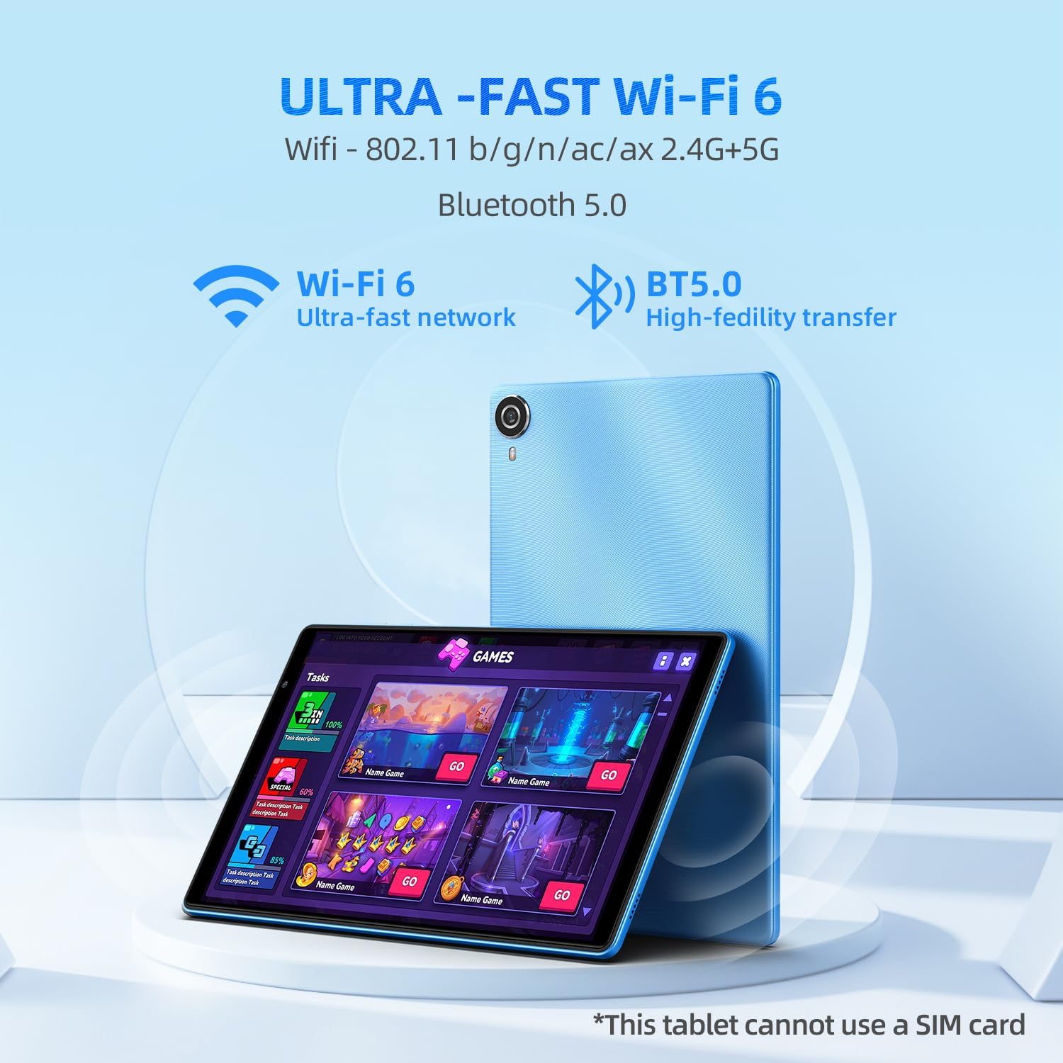 TECLAST P25T Tablet Android 12 8GB RAM 64GB(TF 1TB), 10 Pollici, Quad Core 1.8GHz, 1280×800 HD IPS, 2.4/5.0GHz WiFi 6, Google GMS, Widevine L1,Type C/Bluetooth 5.0/Dual Camere/Face ID/Blue 2024