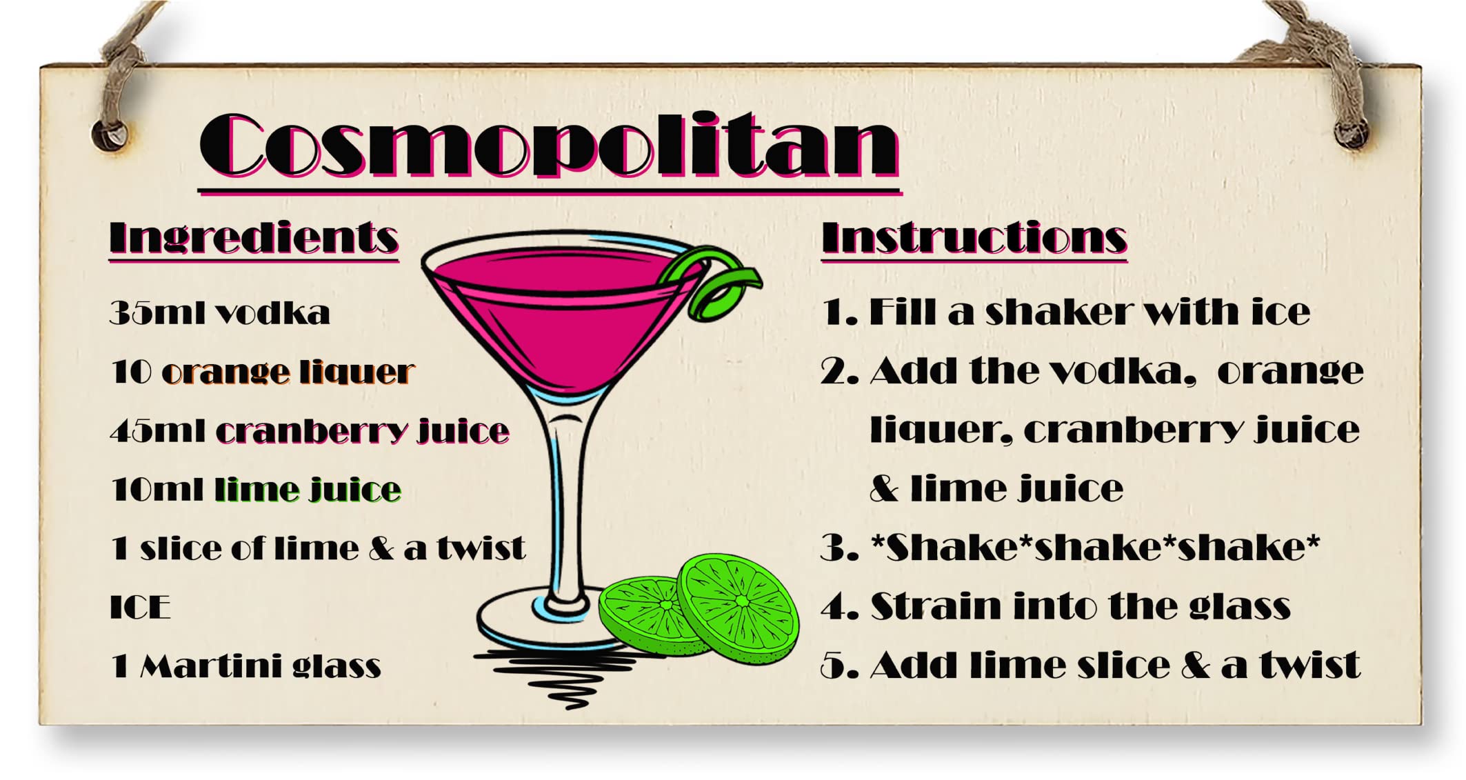 The Plum Penguin Wood Handmade En Hanging Wall Plaque Cosmpolitan Cocktail Recipe Card Gift Decorative Classy Sign Home Bar