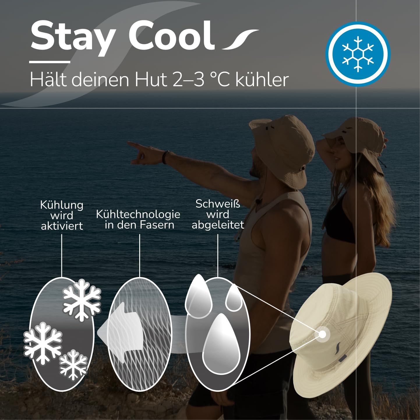 Safersox Safari-Hut mit Mückenschutz ohne Netz, Unisex, Beige, atmungsaktiv | EBAAP-Mückenschutz ohne störendes Netz, plus Cooling Headband, breite Krempe & faltbares Reisedesign