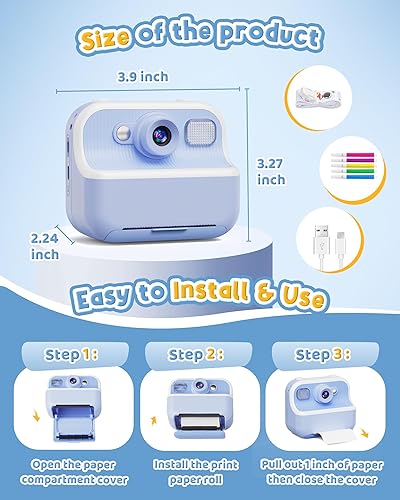 Miniatura 8 de Cámara Instantánea, Cámara de Selfie Dual Frontal Trasera para Niños con Videos de 1080P, Regalos de Cumpleaños y Vacaciones para Niños de 3 a 12