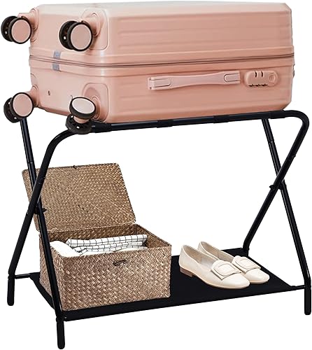 Miniatura 10 de Kings Brand Furniture - Portaequipajes plegable de metal, soporte de maleta con parte posterior, perfecto para habitación de invitados, hotel de