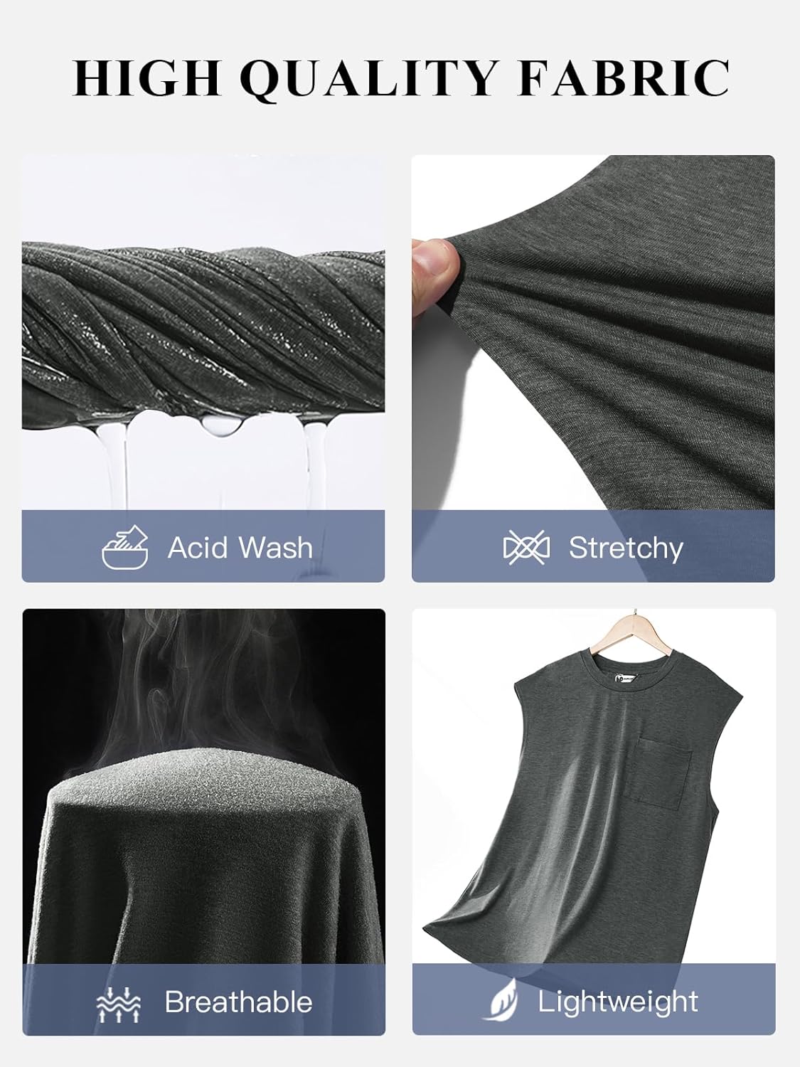 Runcati Mens Sleeveless Tank Tops Workout Cut Off Muscle Shirts Gym Casual Beach Summer Tee with Pocket - Image 5