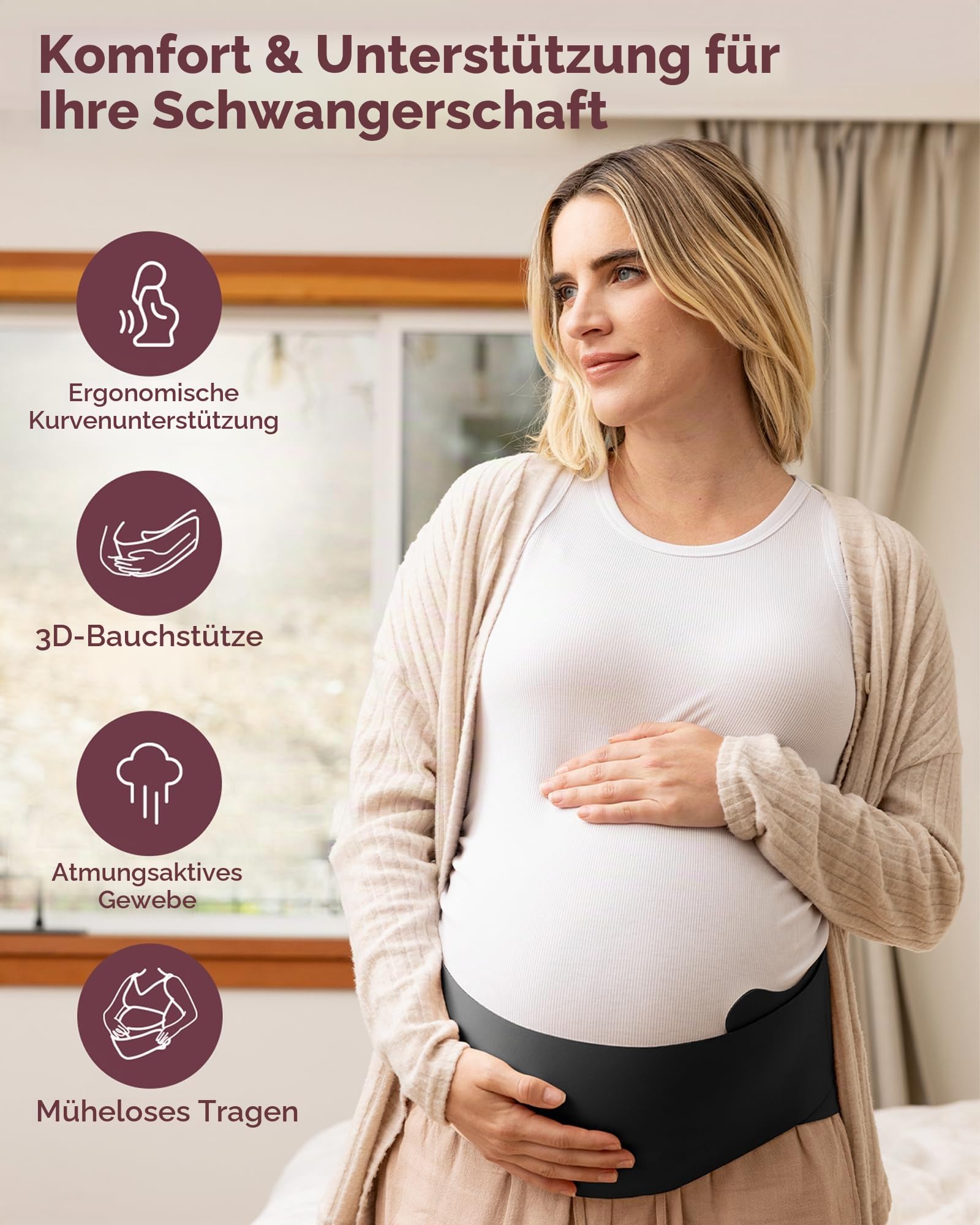 Momcozy Schwangerschafts-Bauchband – Ergonomische Rückenstütze & atmungsaktives Material – Verstellbarer Umstandsgürtel zur Linderung von Bauch-, Becken- und Rückenschmerzen, Schwarz XL