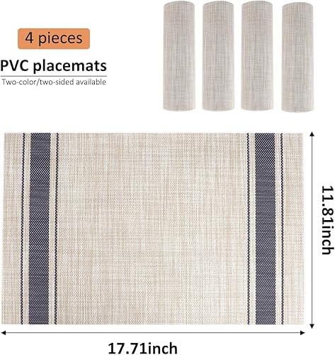 Miniatura 2 de Juego de 4 manteles individuales, manteles individuales para mesa de cocina, comedor, resistentes al calor, antideslizantes, lavables, de PVC,