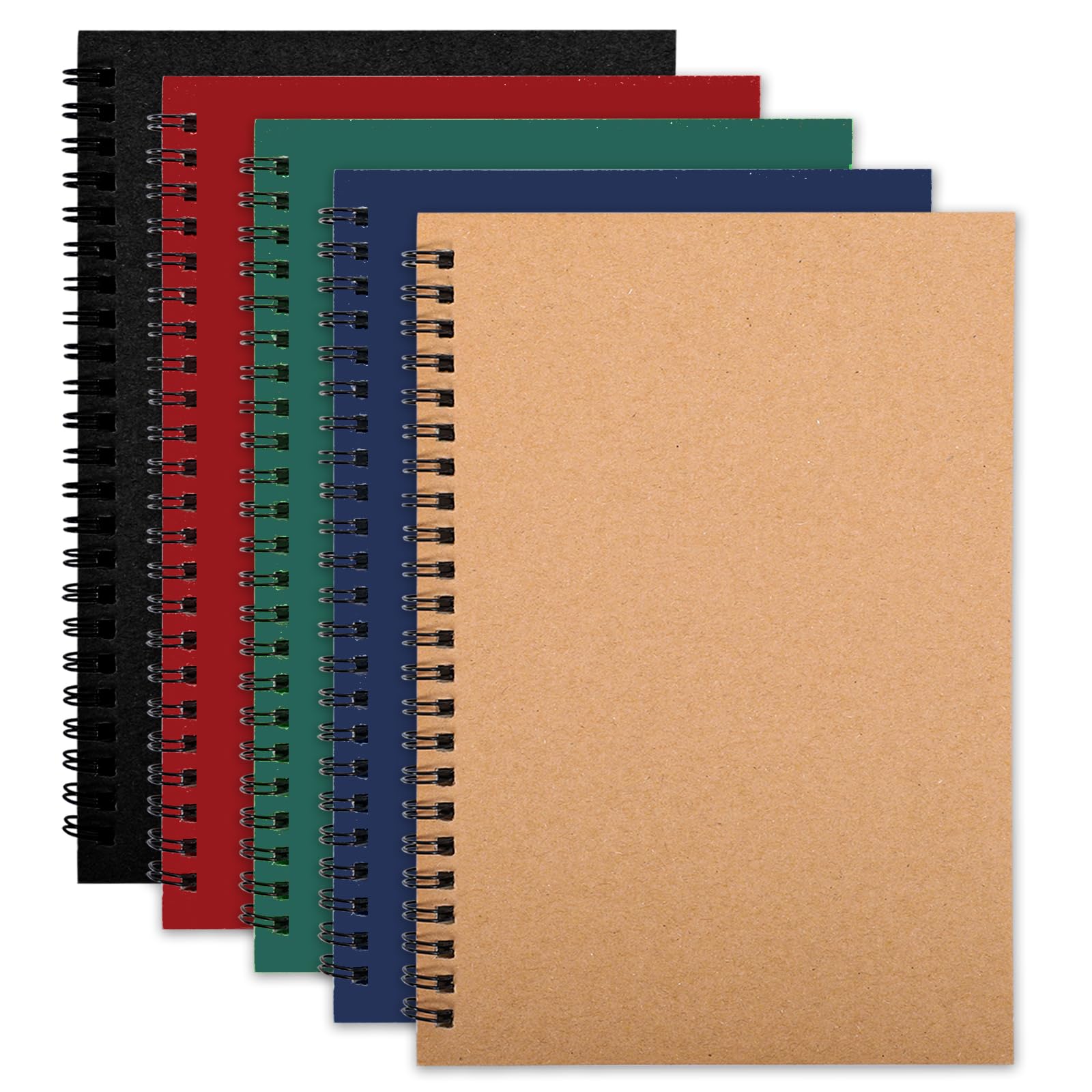 Yafe 5 Packs Spiral Notebook A5, 120 Pages 60 Sheets Kraft Cover Wirebound Notebooks Bulk Journals, 8.3 * 5.5 inch Lined Notebook for Business Office School Travel