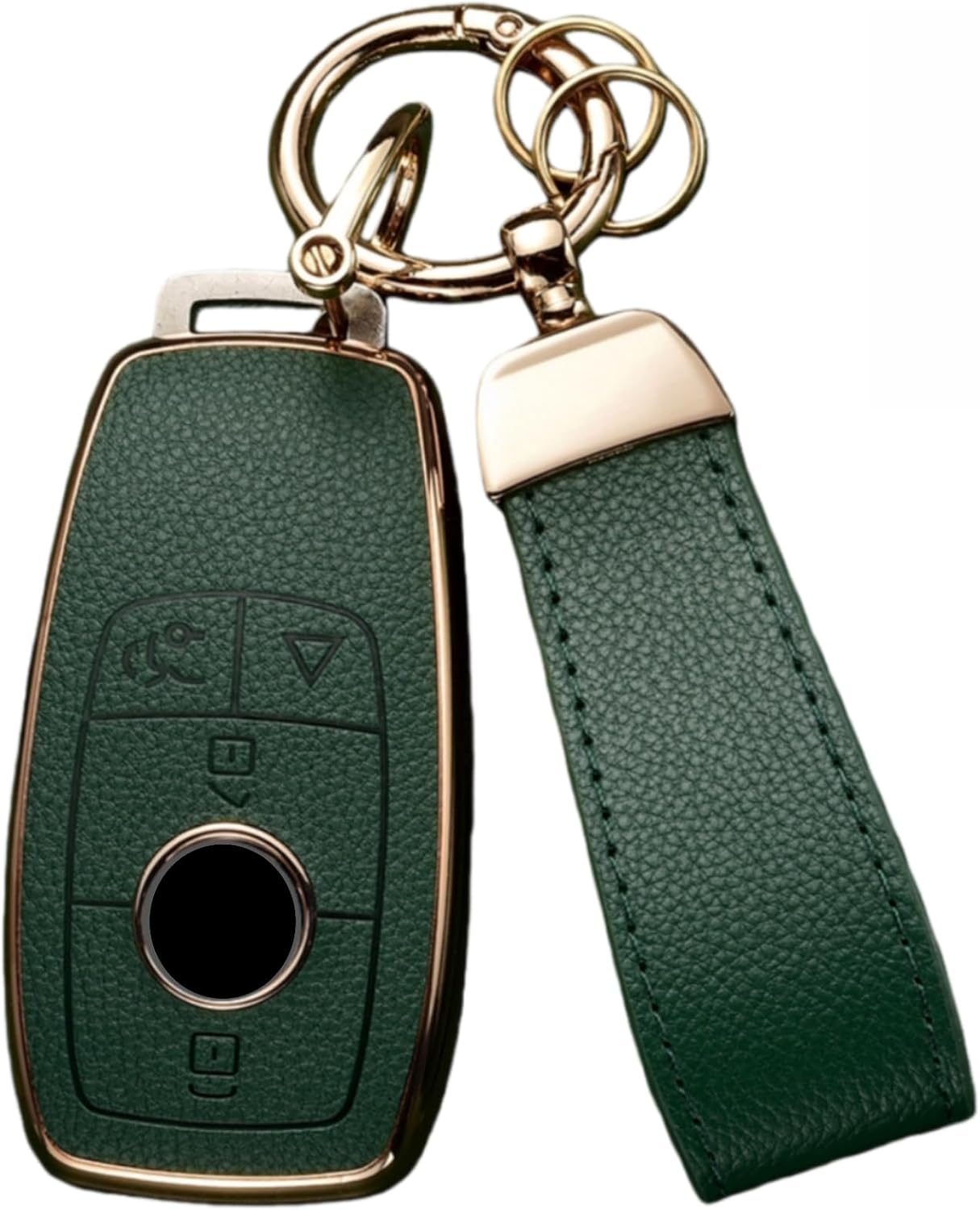 Key Fob Cover for Mercedes Benz with Key Chain, Upper Leather + Soft TPU Key Cover Case Shell for Mercedes C E S GLC CLE EQE EQS 300 350 450 500 560 580 AMG (Brown)