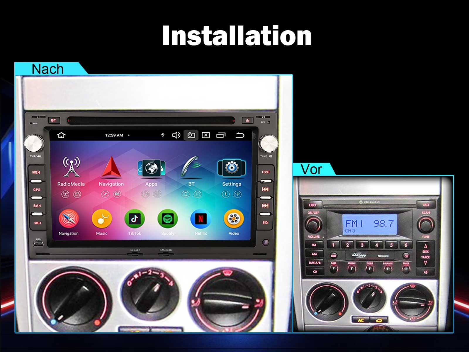 Erisin 7 Zoll 8-Kern 4GB+64GB Android 16 Autoradio Bluetooth GPS Navigation Für VW Passat B5 Golf 4 Jetta Sharan Polo T5 Skoda Octavia Superb CarPlay Android Auto DSP WiFi DAB+ RDS OBD2 Canbus CD DVD