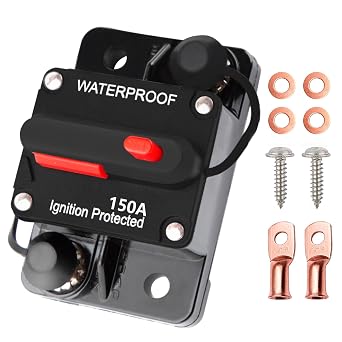 150 Amp Circuit Breaker with Manual Reset Waterproof Inline Fuse for Car Marine Boat Trolling Motors ATV Manual Power Protect for Audio System Fuse, 12V-48V DC