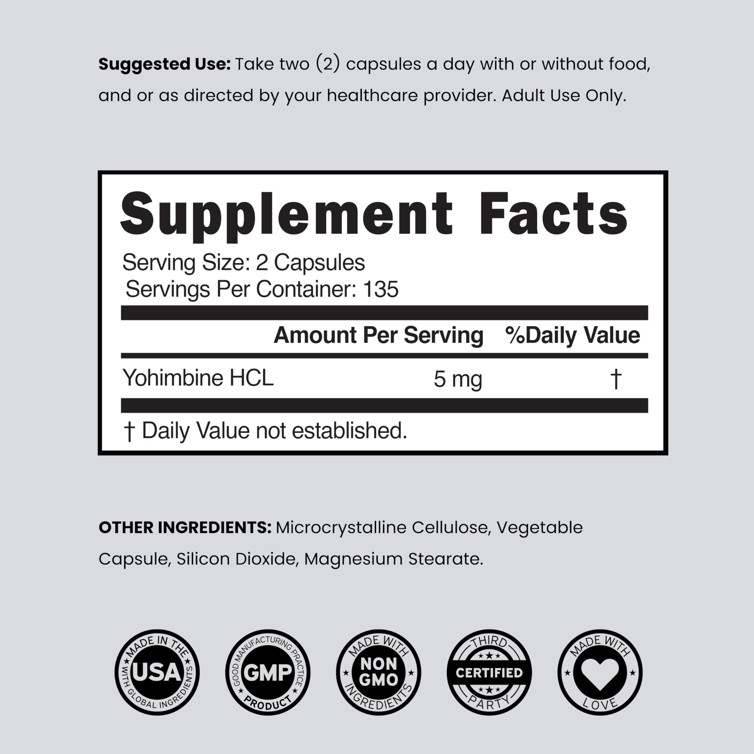 Yohimbine HCL 5mg for Men and Women (270 Capsules) More Potent Than Yohimbe Bark Powder - Quality Guarantee - Third Party Tested for Potency & Purity - Vegan, Gluten Free & Non-GMO - USA Made — Amazon image 7