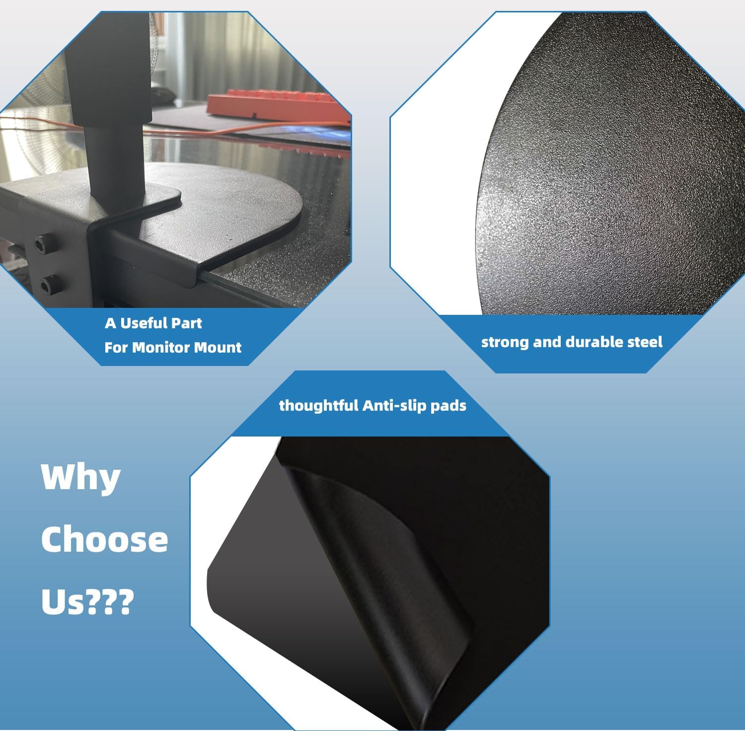 Steel Monitor Mount Reinforcement Plate，Monitor Arm Reinforcement Plate for Fragile Tabletop, Monitor Mount Reinforcement Plate Fits Most Monitor Stand C Clamp Installation - Image 3