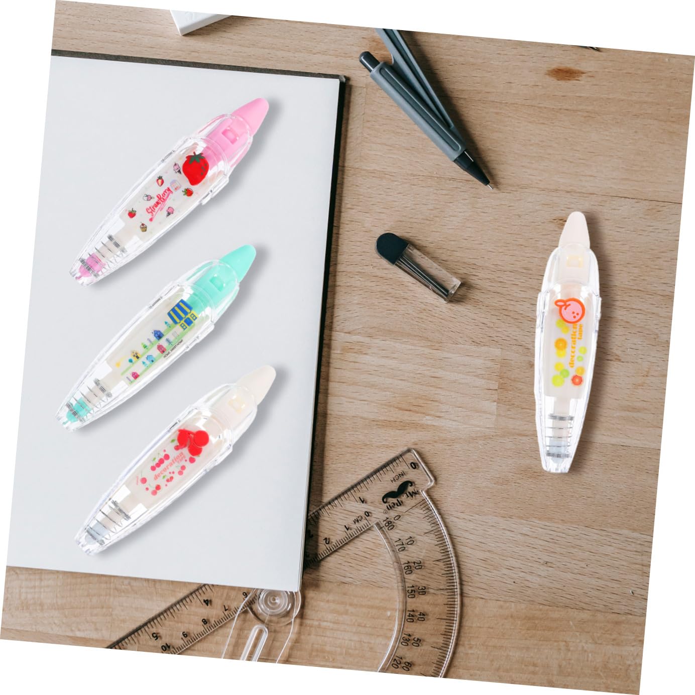 3 Set Di Nastri Decorativi Set Di Cancelleria Nastro Adesivo Penna Per Scrapbooking Diario Lettere Scuola Ufficio 4 Forme Carine 4 Pezzi * 3