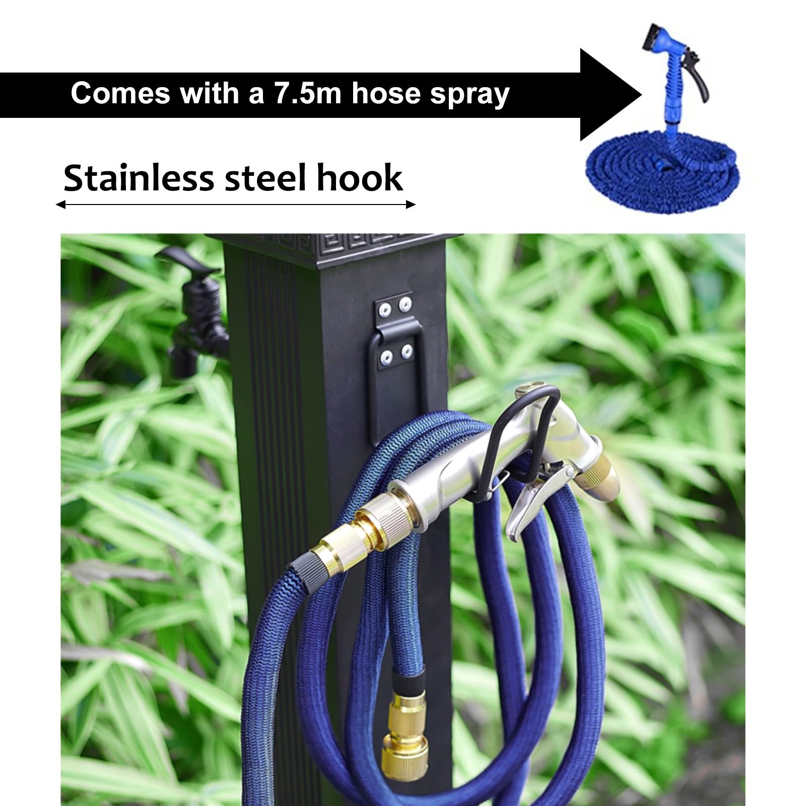 Colonna d'acqua da Giardino Indipendente, Fontana da Giardino Esterno, Colonna Acqua Giardino con Pistola a Spruzzo per Tubo Flessibile da 7,5 m e Gancio(74cm/29in)
