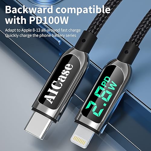 Miniatura 9 de AICase Cable USB C a L, cable de sincronización de carga de 16 pies con pantalla LED compatible con iPhone 14 13 13 Pro 12 Pro Max 12 11 X XS XR 8