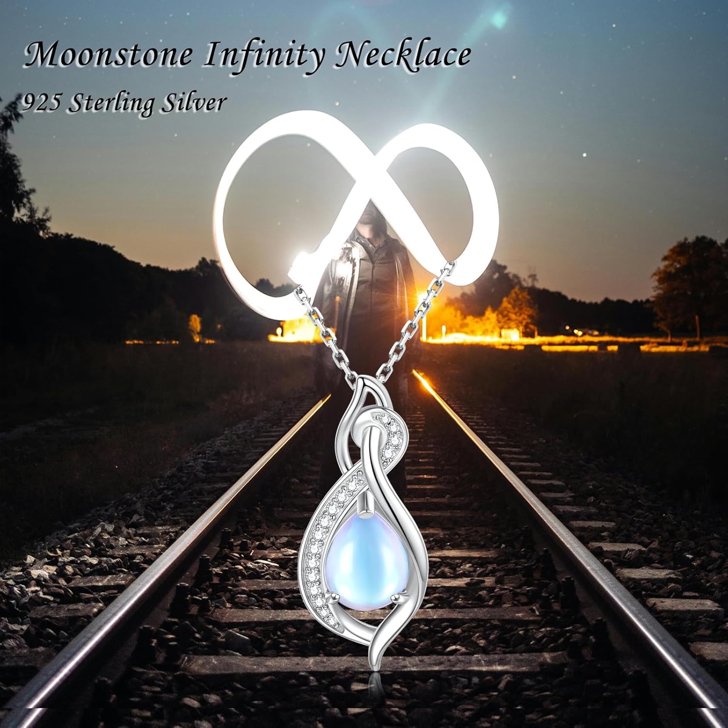 Created Moonstone Pendant Necklace 925 Sterling Silver-Anniversary Valentine’s Day Birthday Jewelry Gifts for Women - Image 3