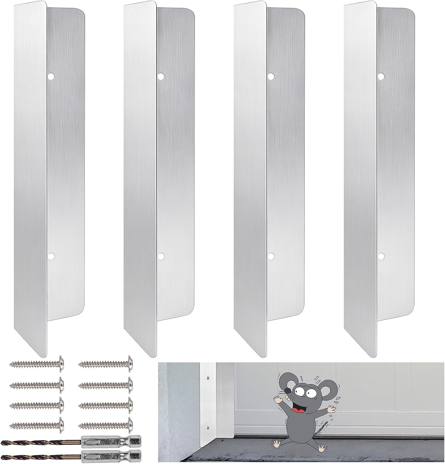 4Pcs Heavy Duty Stainless Steel Garage Door Mouse Guard,Garage Door Side Seal Keep Prevent Rats Mice Snake Fallen Leaves Out Sunscreen Moisture Proof Permanent Fix Suitable Most Standard Garage Doors